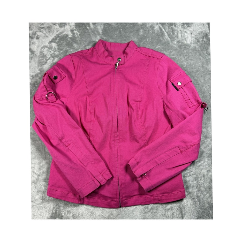 Tripp NYC Jacket Womens Medium Pink Utility Moto Cotton Stretch D Ring Punk Goth